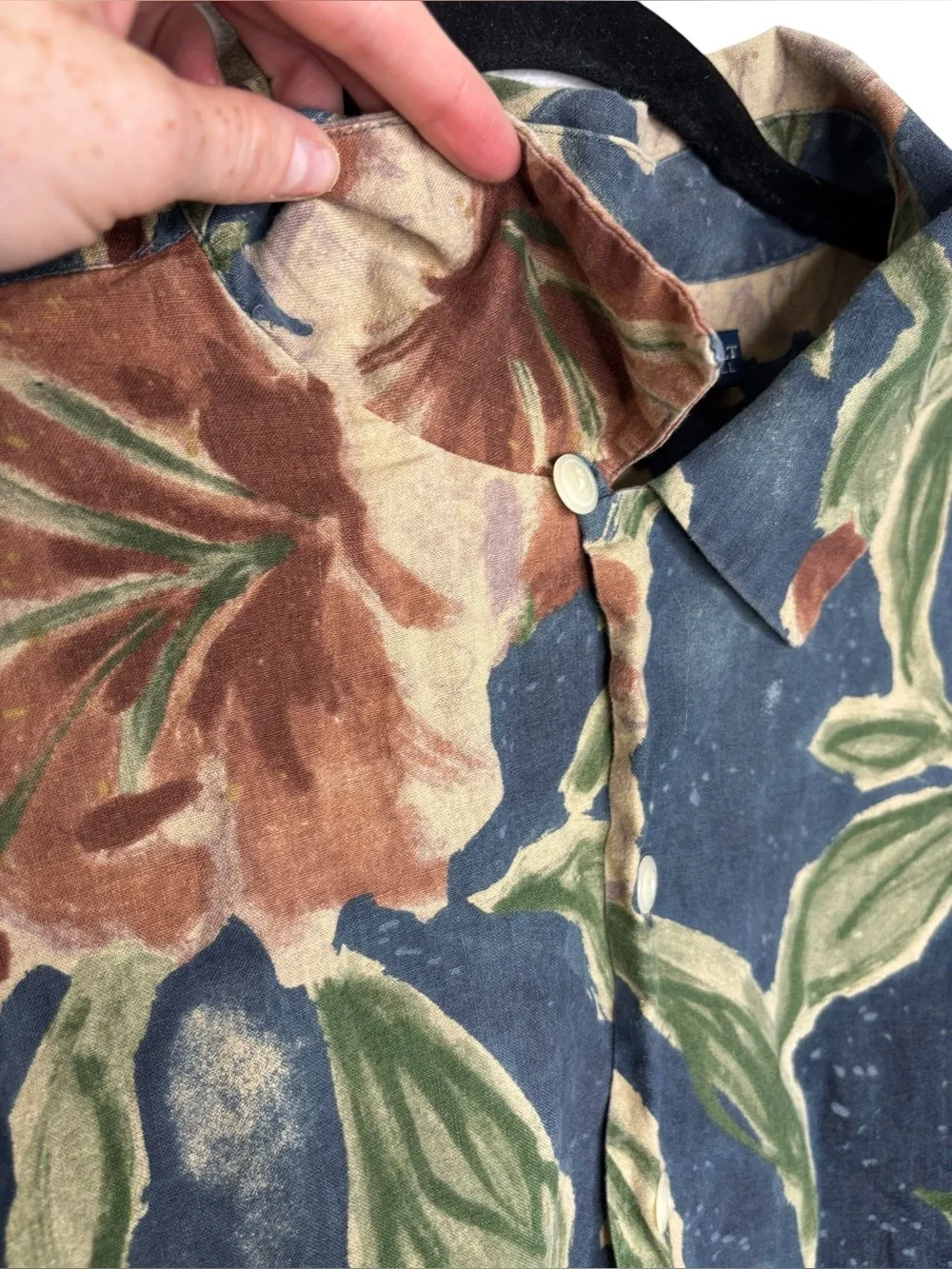 VTG Polo Ralph Lauren Hawaiian Shirt Mens Blue Floral Camp Linen Blend 2XLT
